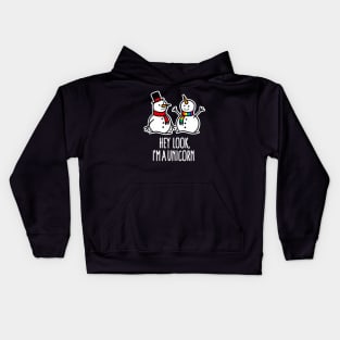 Snowman Hey look I'm a Unicorn Christmas Winter Sports Kids Hoodie